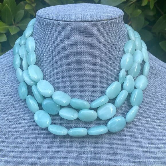 Cookie Lee Triple Layer Aqua Blue Beaded Necklace - Picture 1 of 4